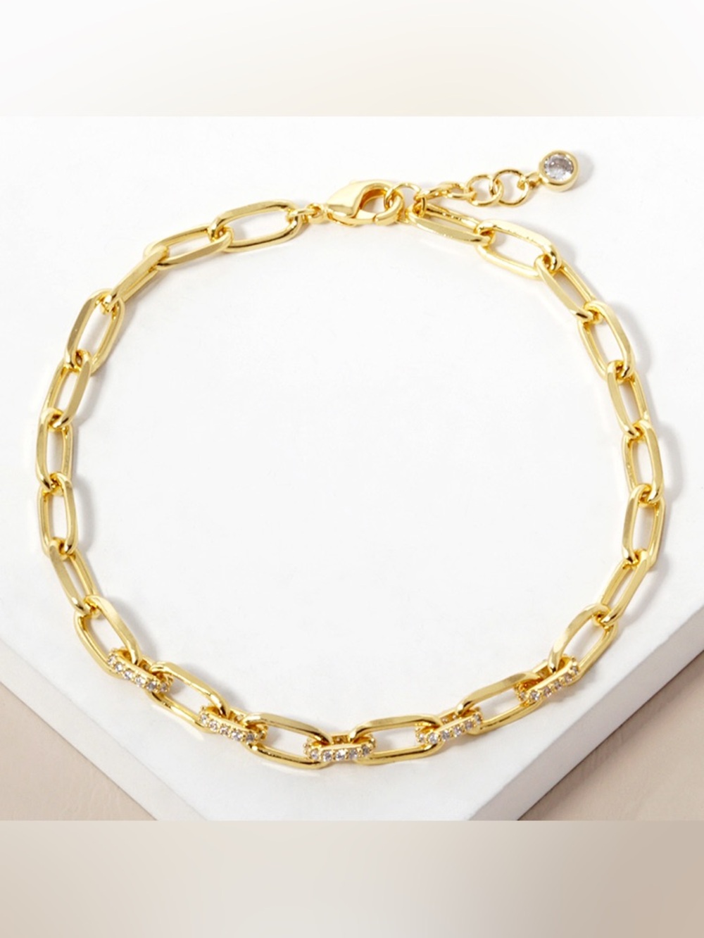 Gold Dipped CZ Stone Paved Paperclip Chain Bracelet